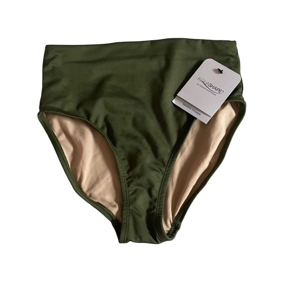 Aquashape by Dolfin Olive Green High Waisted Swim Bottoms Tummy Control XS NEW